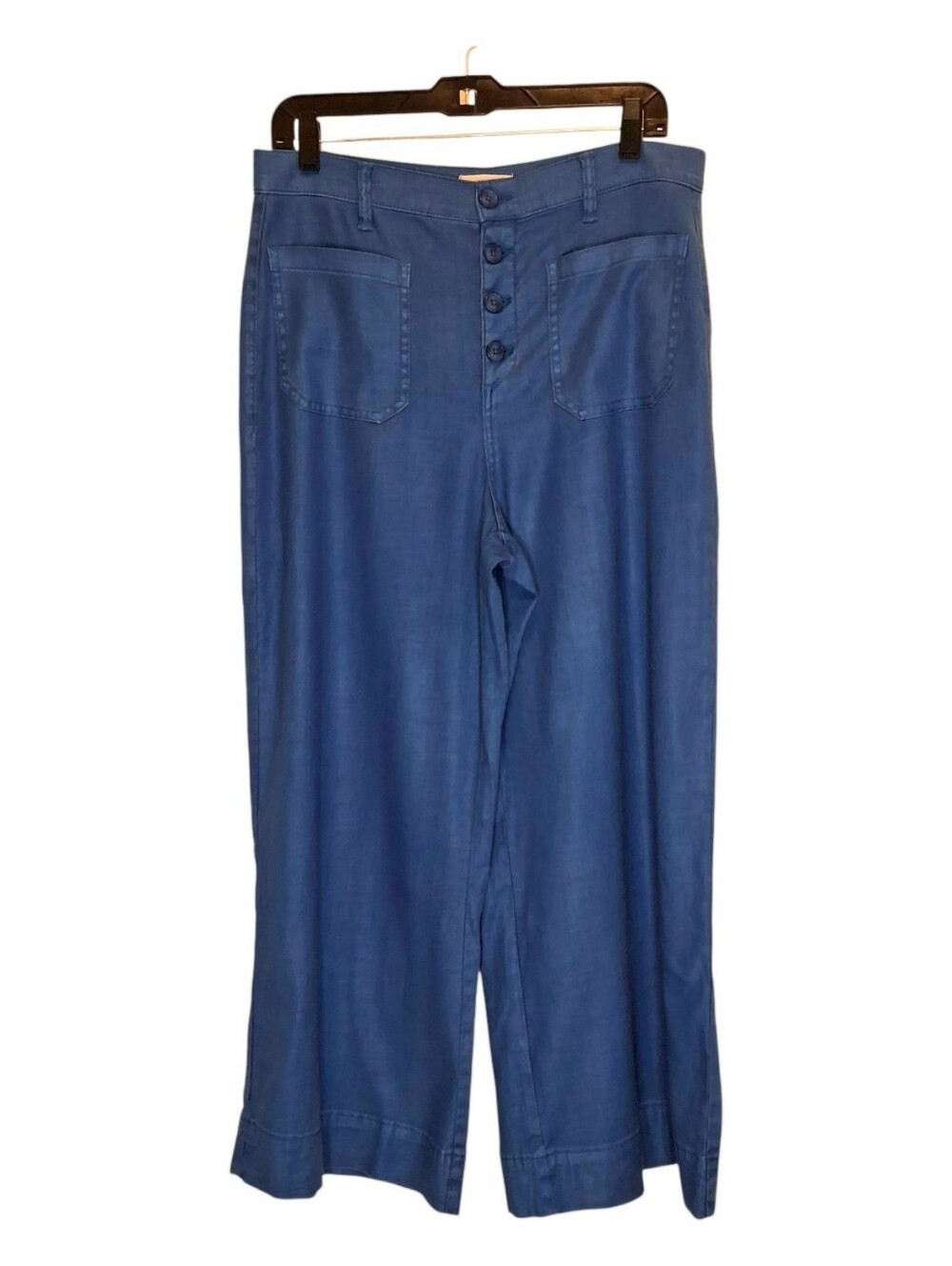 Evereve Linen Blend Wide Leg High Waist Cropped Pants Sz 31 Blue
